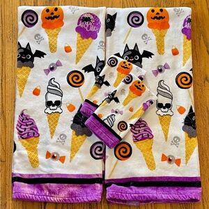 KASSAFINA HALLOWEEN HOME COLLECTION ICE CREAM CONE PUMPKIN SKULL BATH TOWEL SET